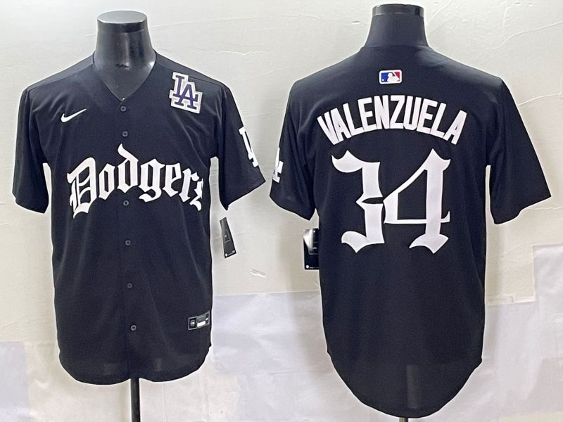 Men 2025 Los Angeles Dodgers #34 Valenzuela Black Seventh generation Joint Name Nike MLB Jersey style 13->los angeles dodgers->MLB Jersey